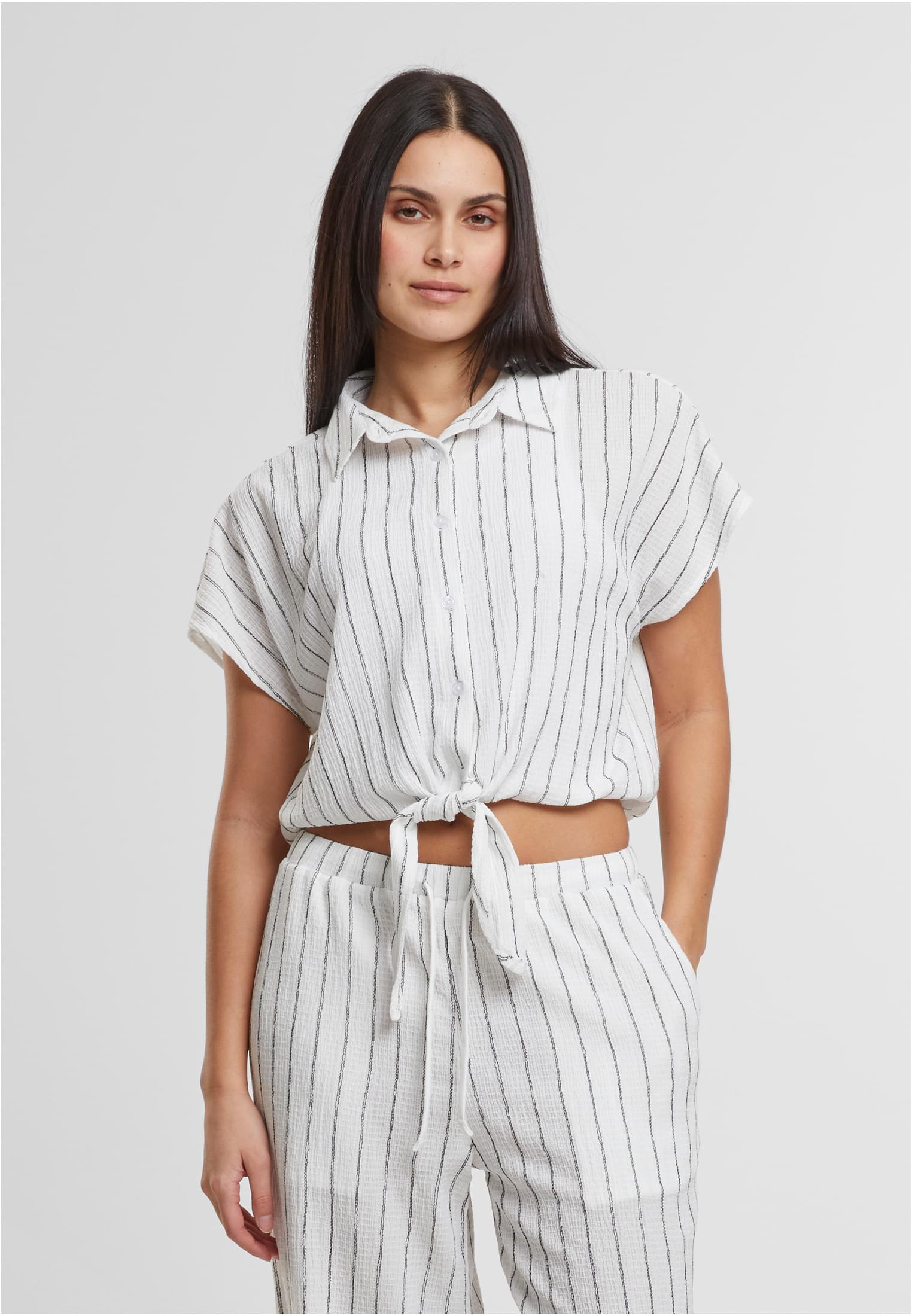 UC Structured Striped Tied Blouse