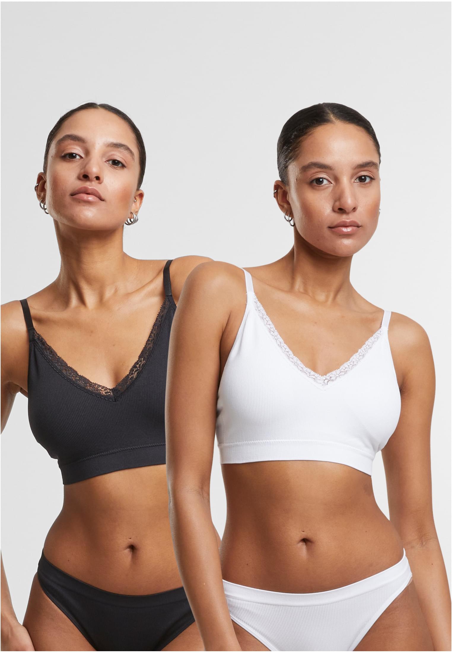 Biustonosz damski z usztywnianymi ramiączkami, 2 sztuki, czarny+czarny XS