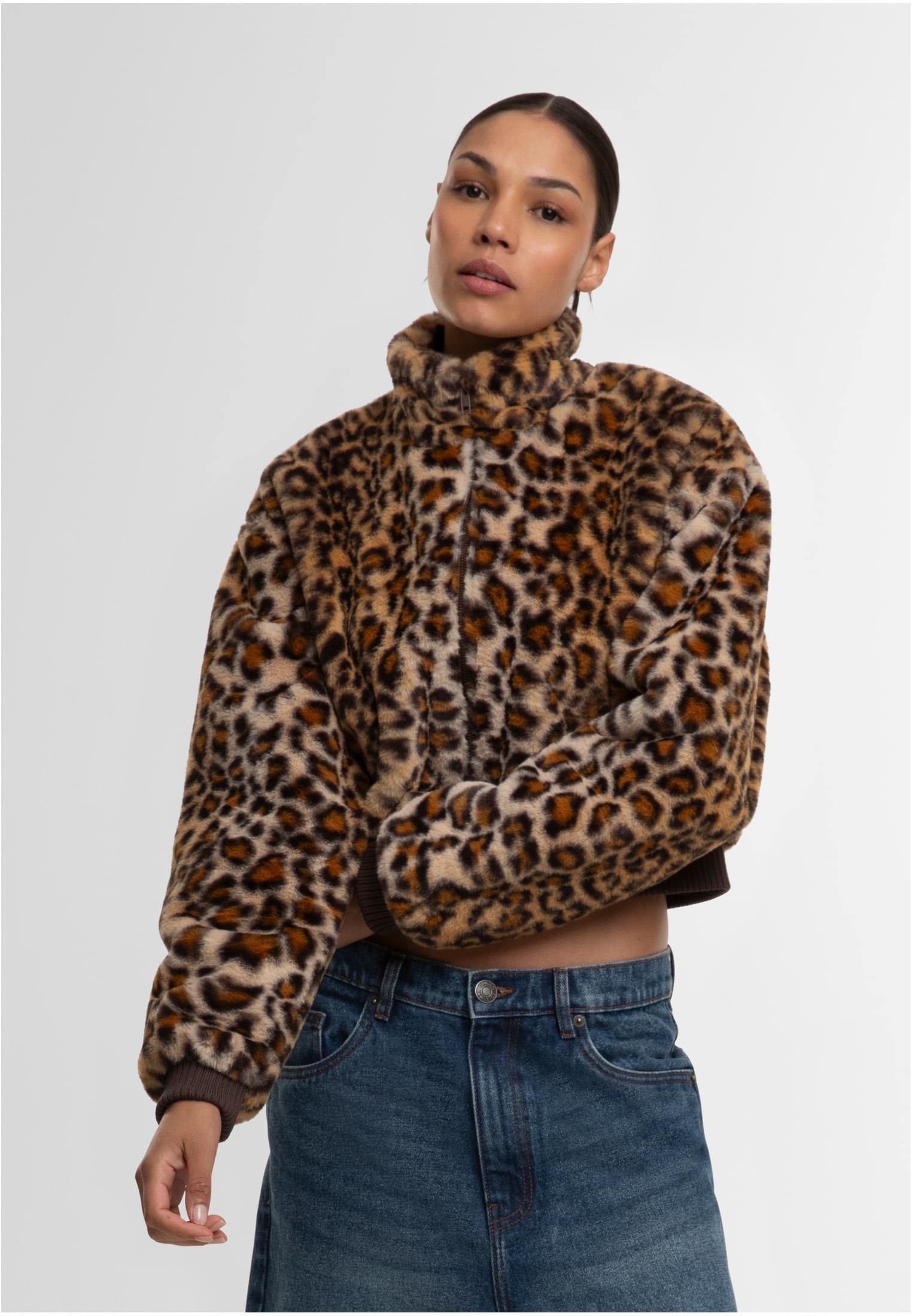 UC Cropped Faux Fur Leo Jacket