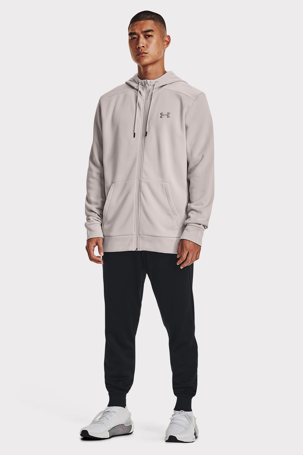 UA Armour Fleece FZ Hoodie - Ghost Gray - workoutbrands.com