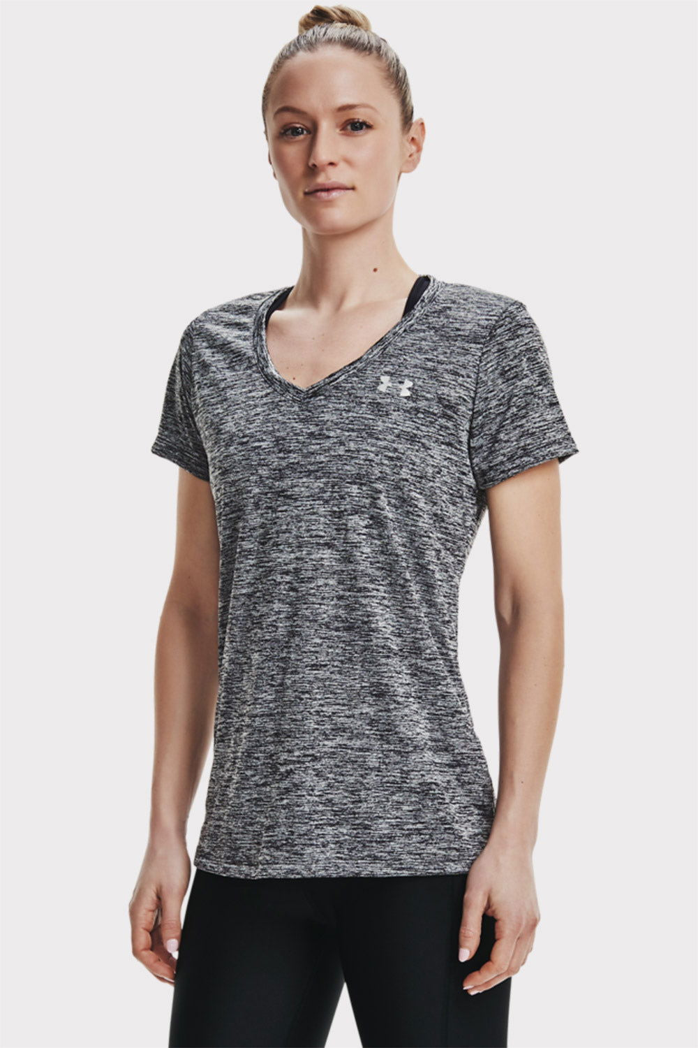 UA Tech SSV Twist V-Neck - Grey/Black - workoutbrands.com