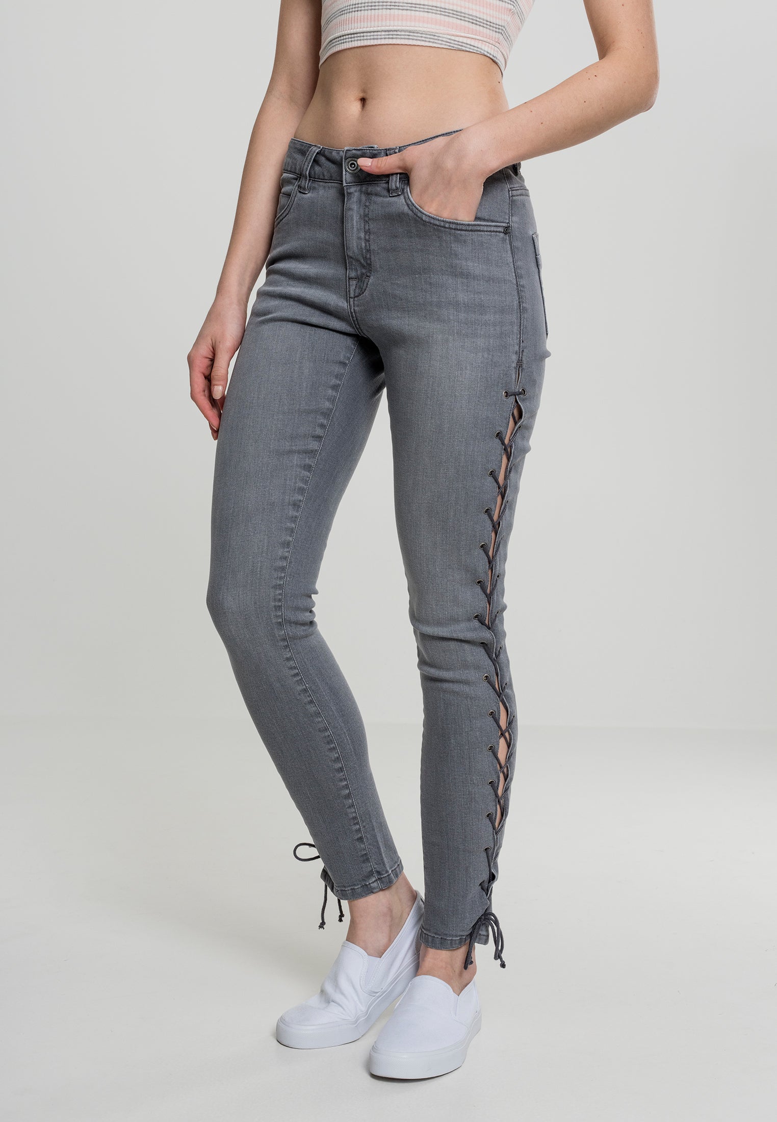 UC Denim Lace Up Skinny Pants - workoutbrands.com