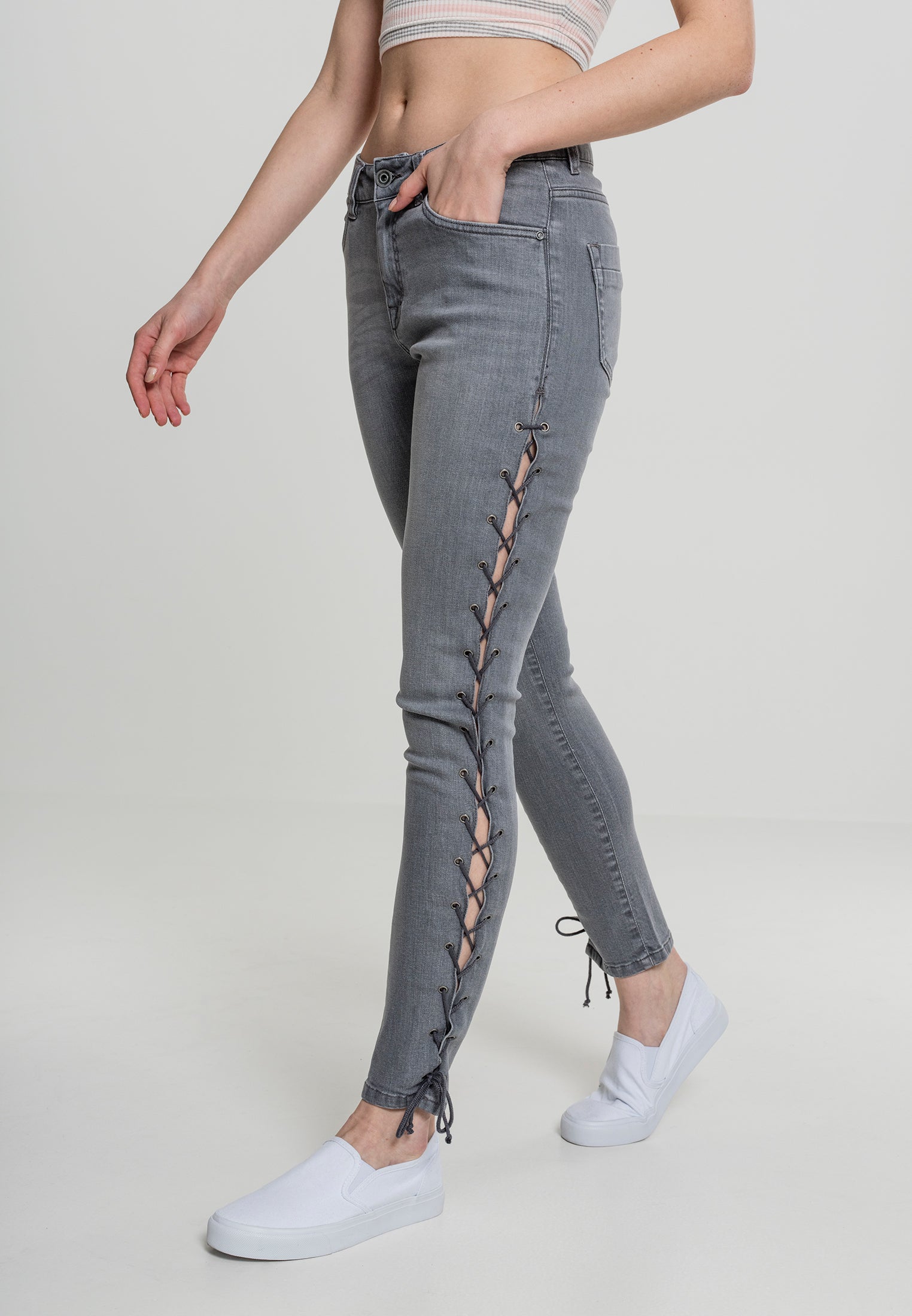 UC Denim Lace Up Skinny Pants - workoutbrands.com