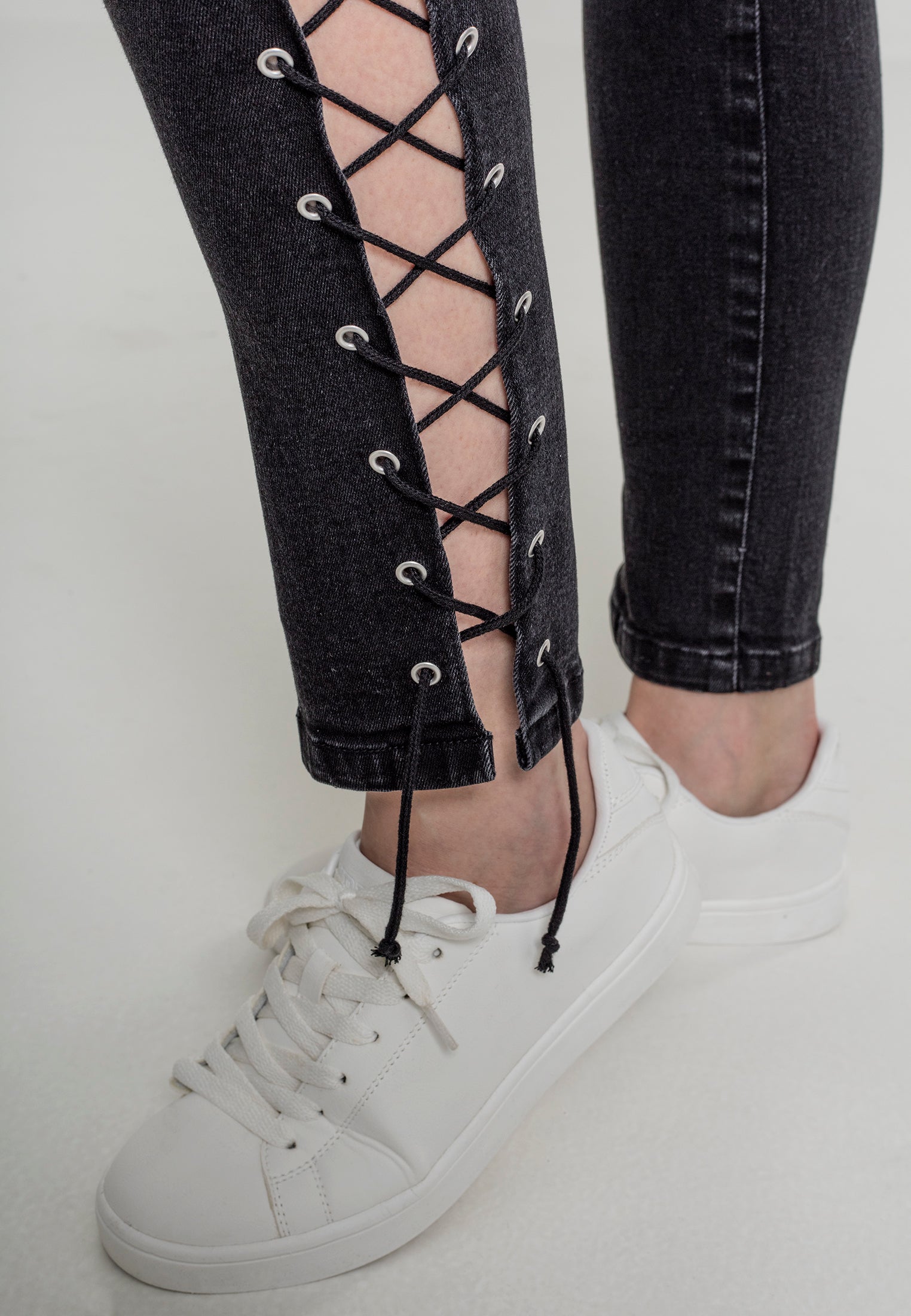 UC Denim Lace Up Skinny Pants - workoutbrands.com