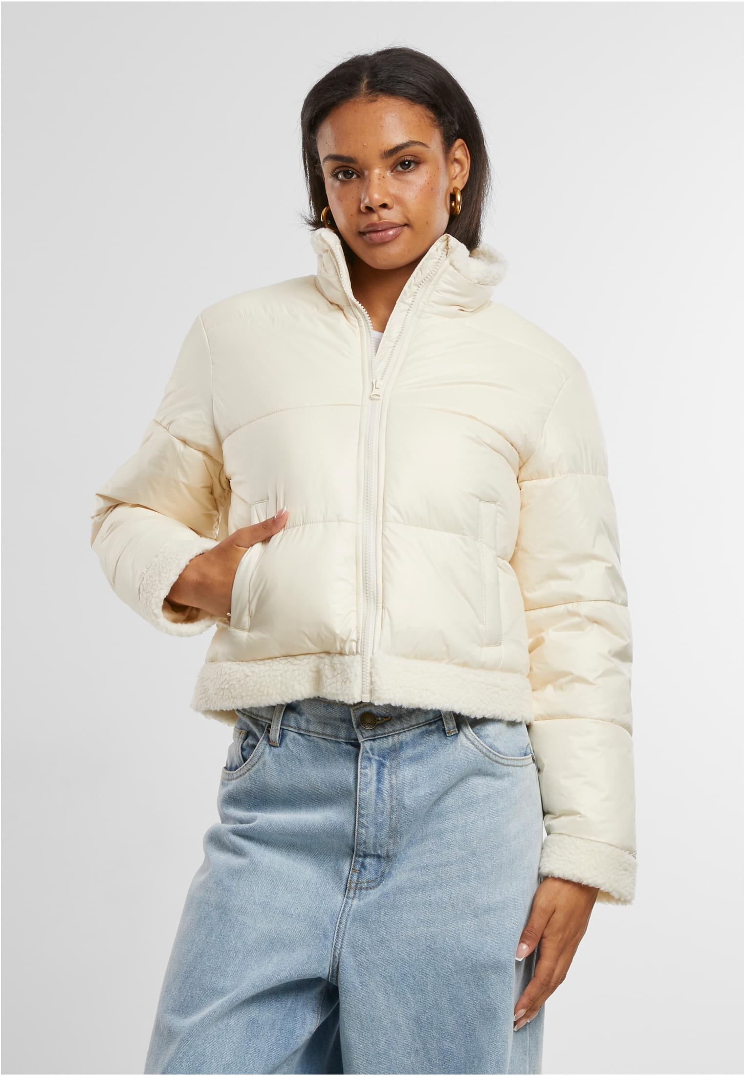 UC Ladies Recycled Shiny Puffer Sherpa Jacket - workoutbrands.com