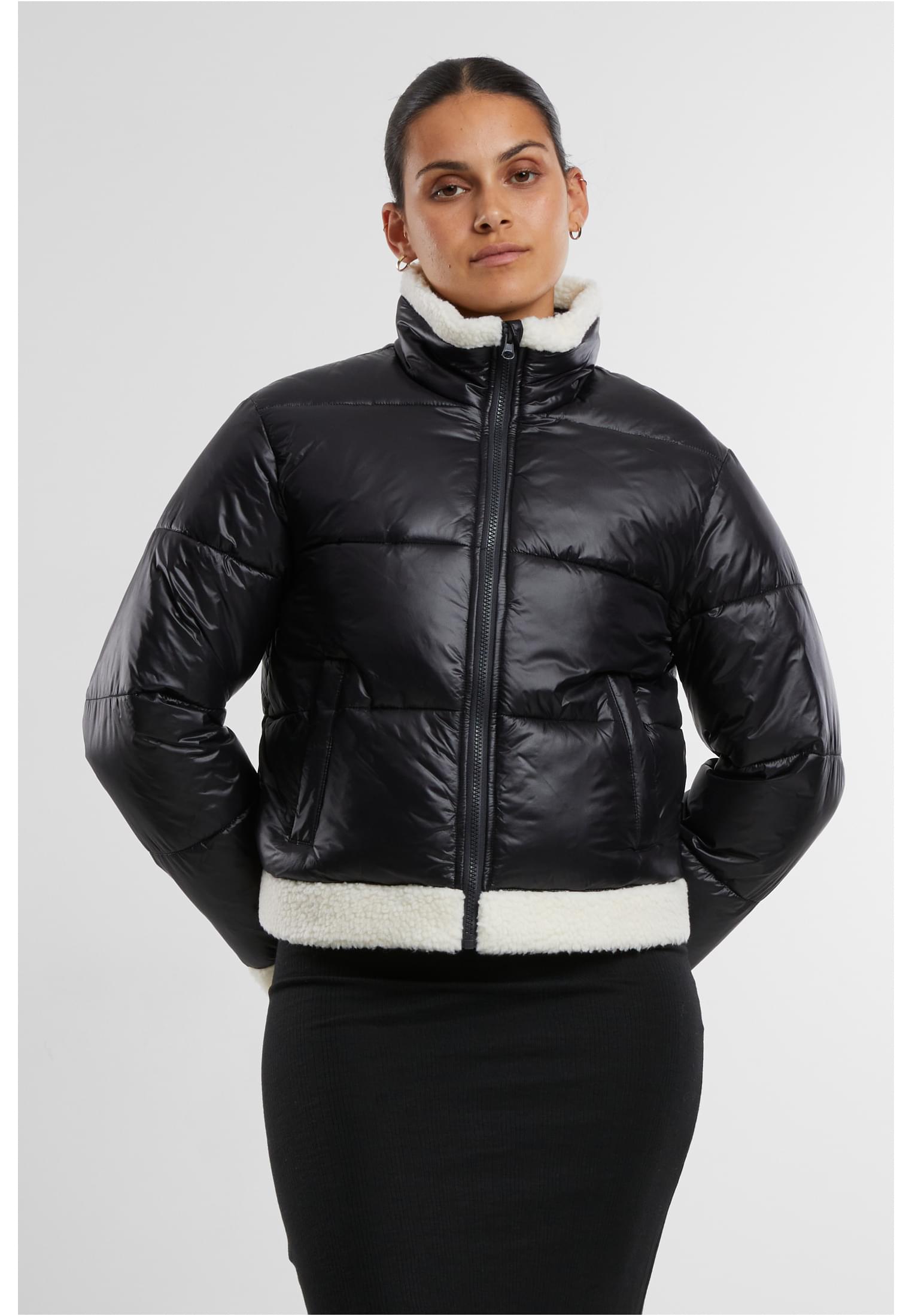 UC Ladies Recycled Shiny Puffer Sherpa Jacket - workoutbrands.com