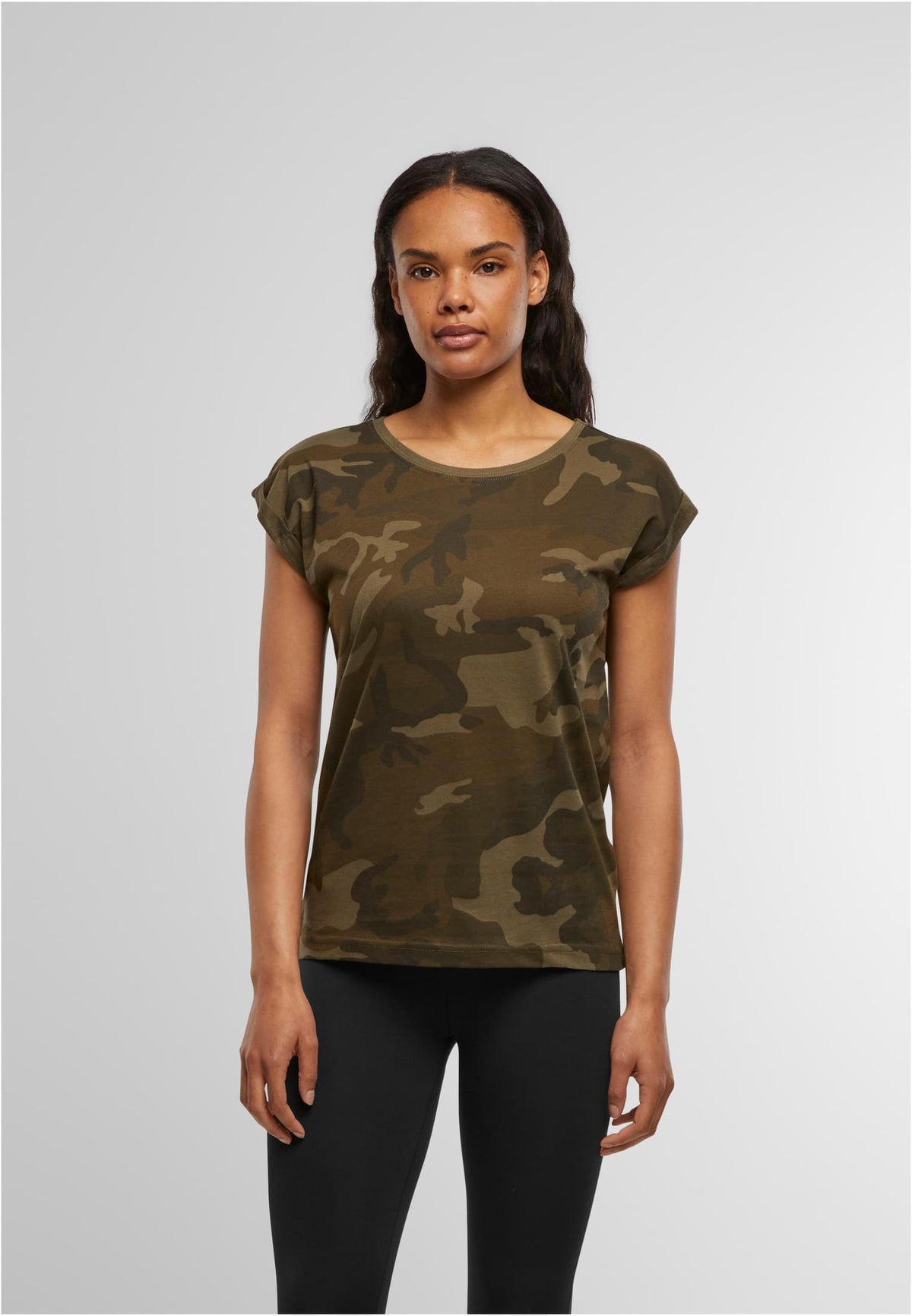 Ladies Extended Shoulder Camo Tee - workoutbrands.com