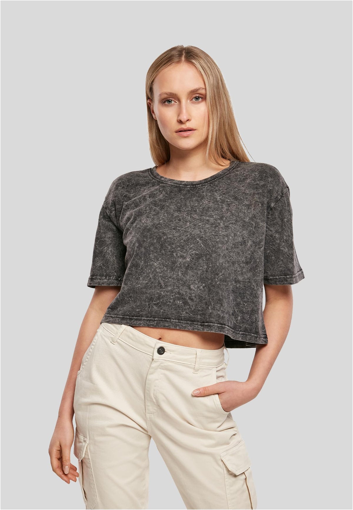 Ladies Acid Washed Cropped Tee