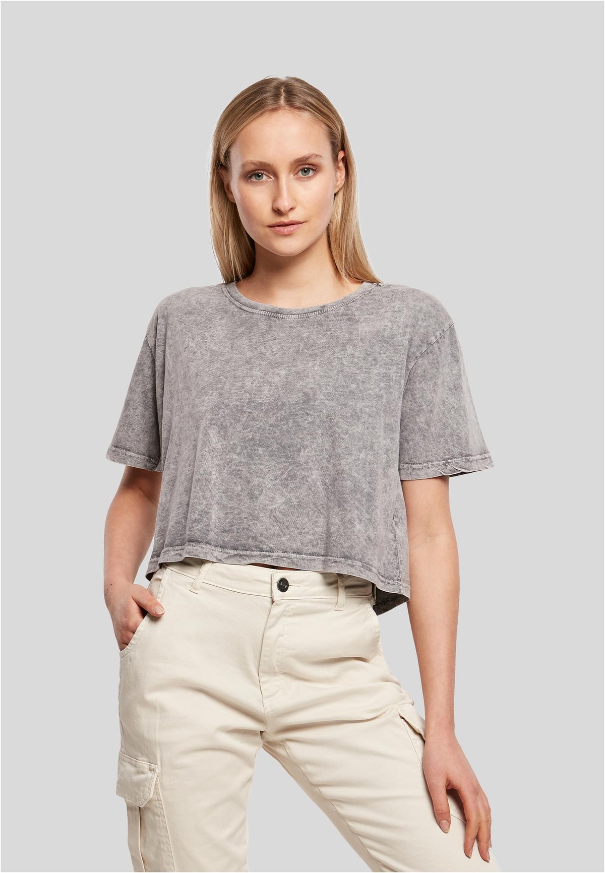 Ladies Acid Washed Cropped Tee - workoutbrands.com