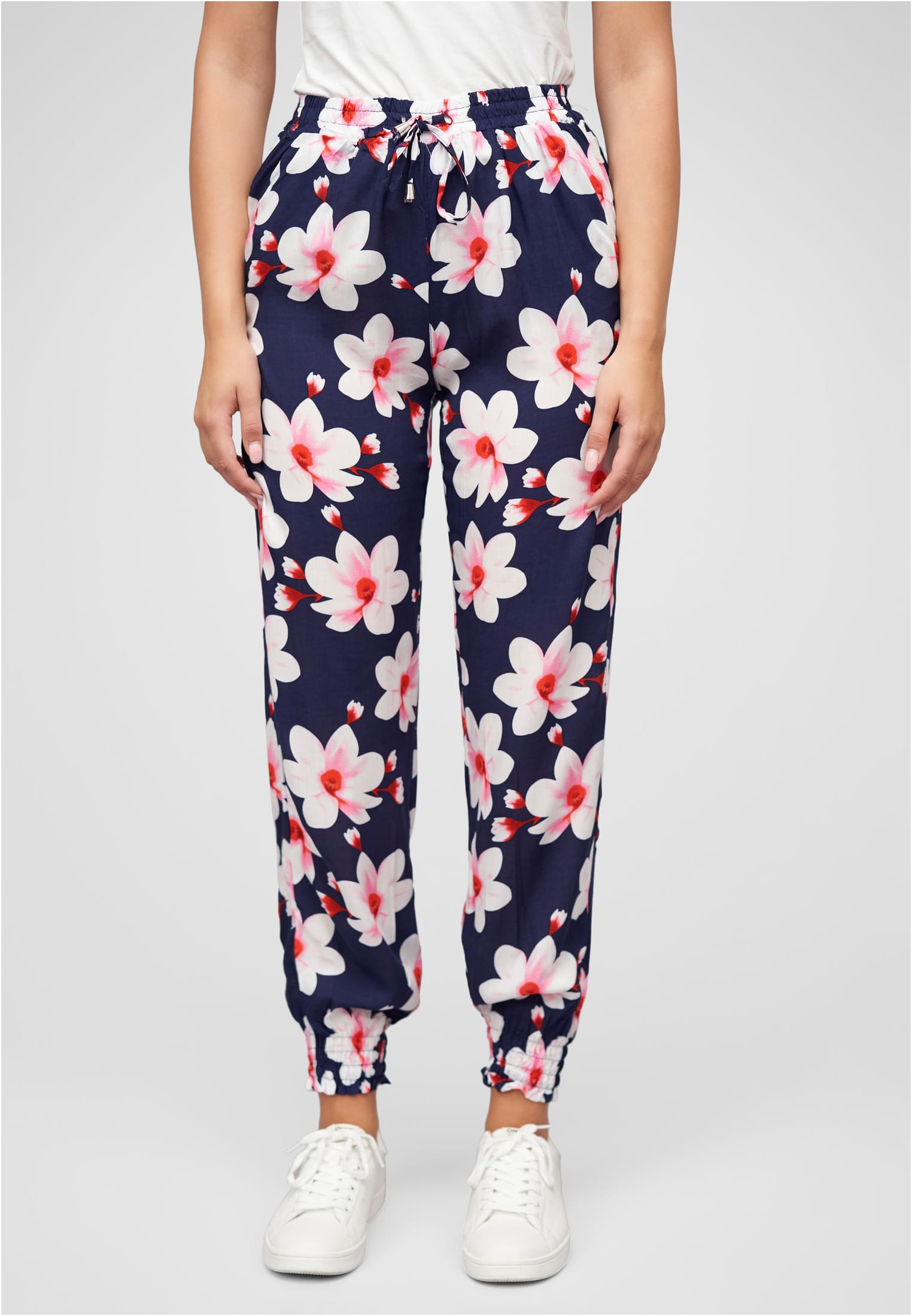Cloud5ive Viscose Pants with Elastic Waist 2 Pockets & Big Flowers