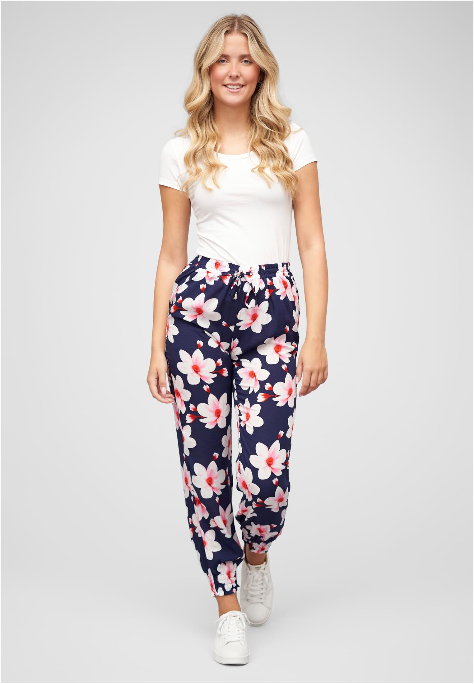 Cloud5ive Viscose Pants with Elastic Waist 2 Pockets & Big Flowers