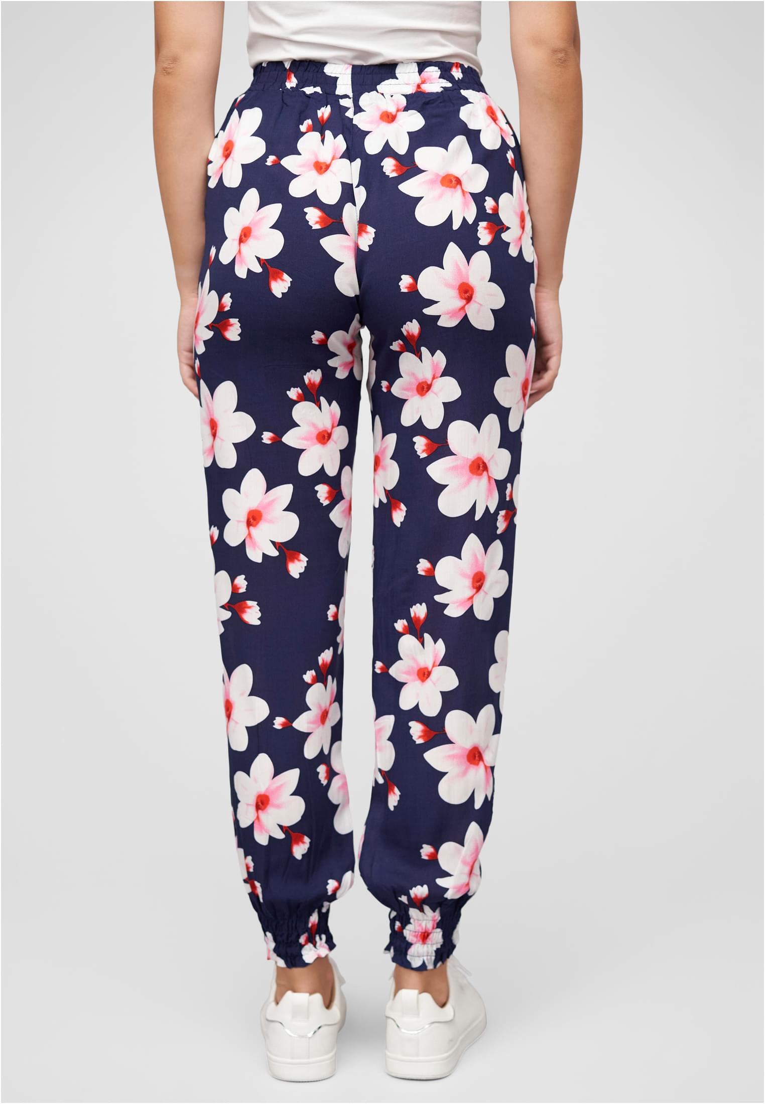Cloud5ive Viscose Pants with Elastic Waist 2 Pockets & Big Flowers