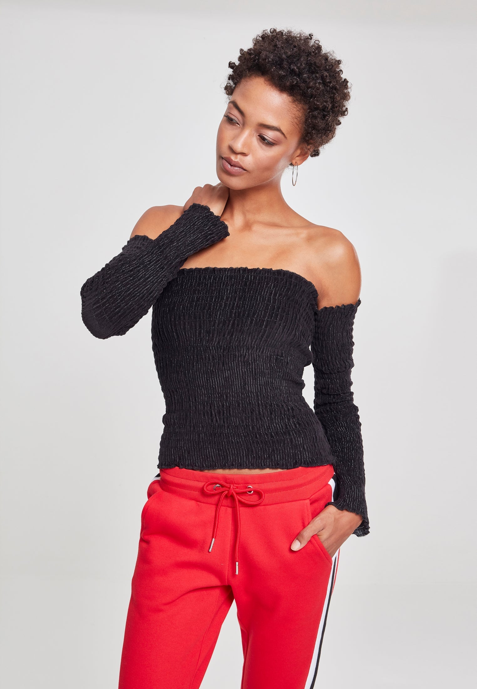 Ladies Velvet Cold Shoulder Smoke L/S black XXL FINNS EJ I SHEETET / .DE - workoutbrands.com