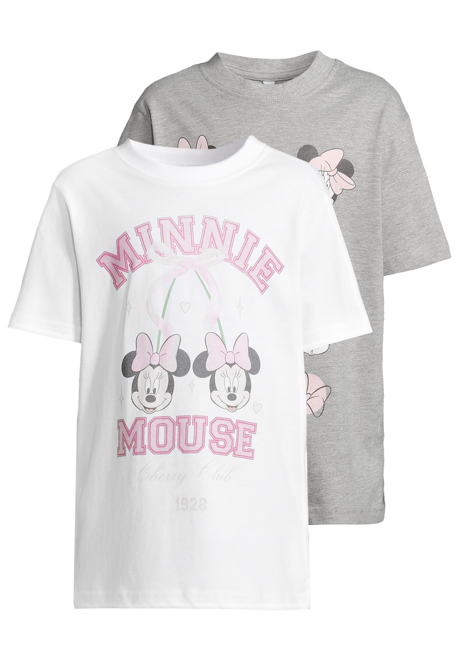 Pack de 2 camisetas de manga corta de Minnie Mouse, blanco y gris jaspeado, talla 158/164