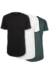 Camiseta longa moldada, pacote com 3 unidades, preta, branca e porta, tamanho XS