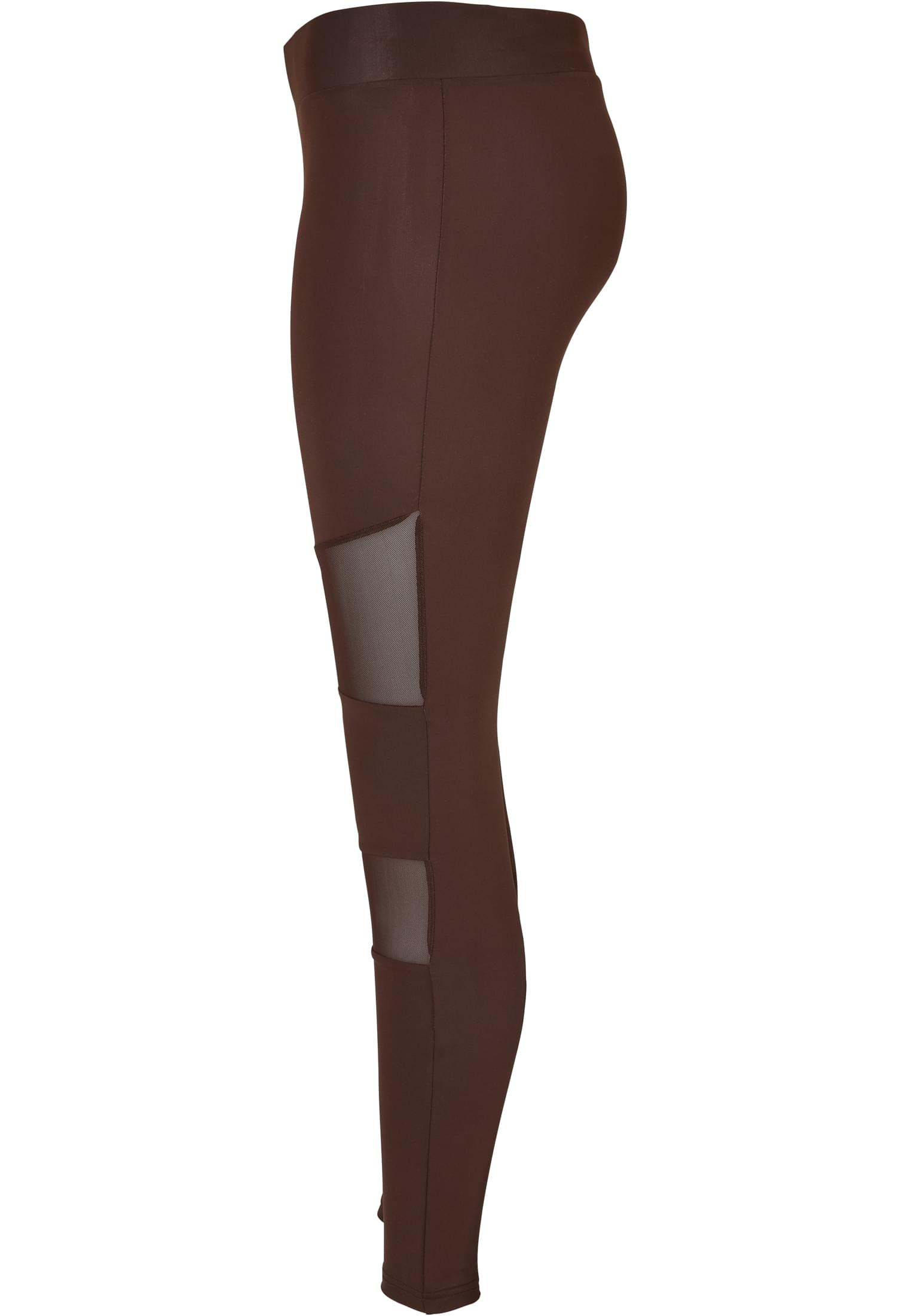 Sidovy av bruna Ladies Tech Mesh Leggings med nätpaneler längs benet.