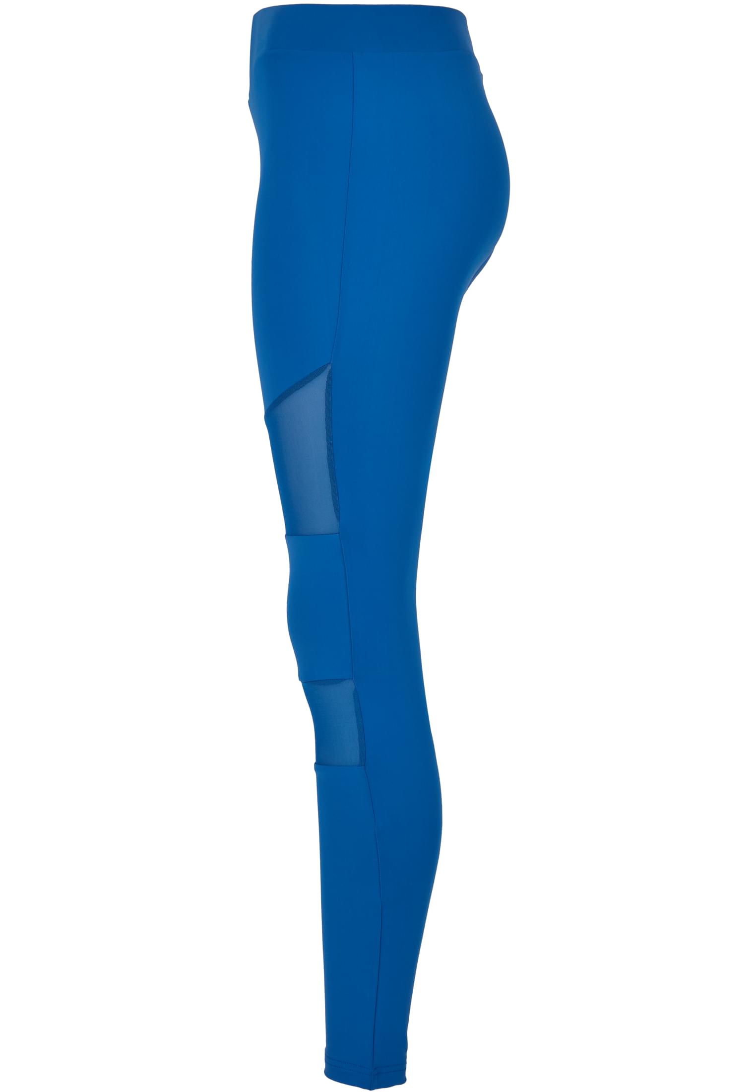 Närbild från sidan på blå Ladies Tech Mesh Leggings med mesh-inlägg.