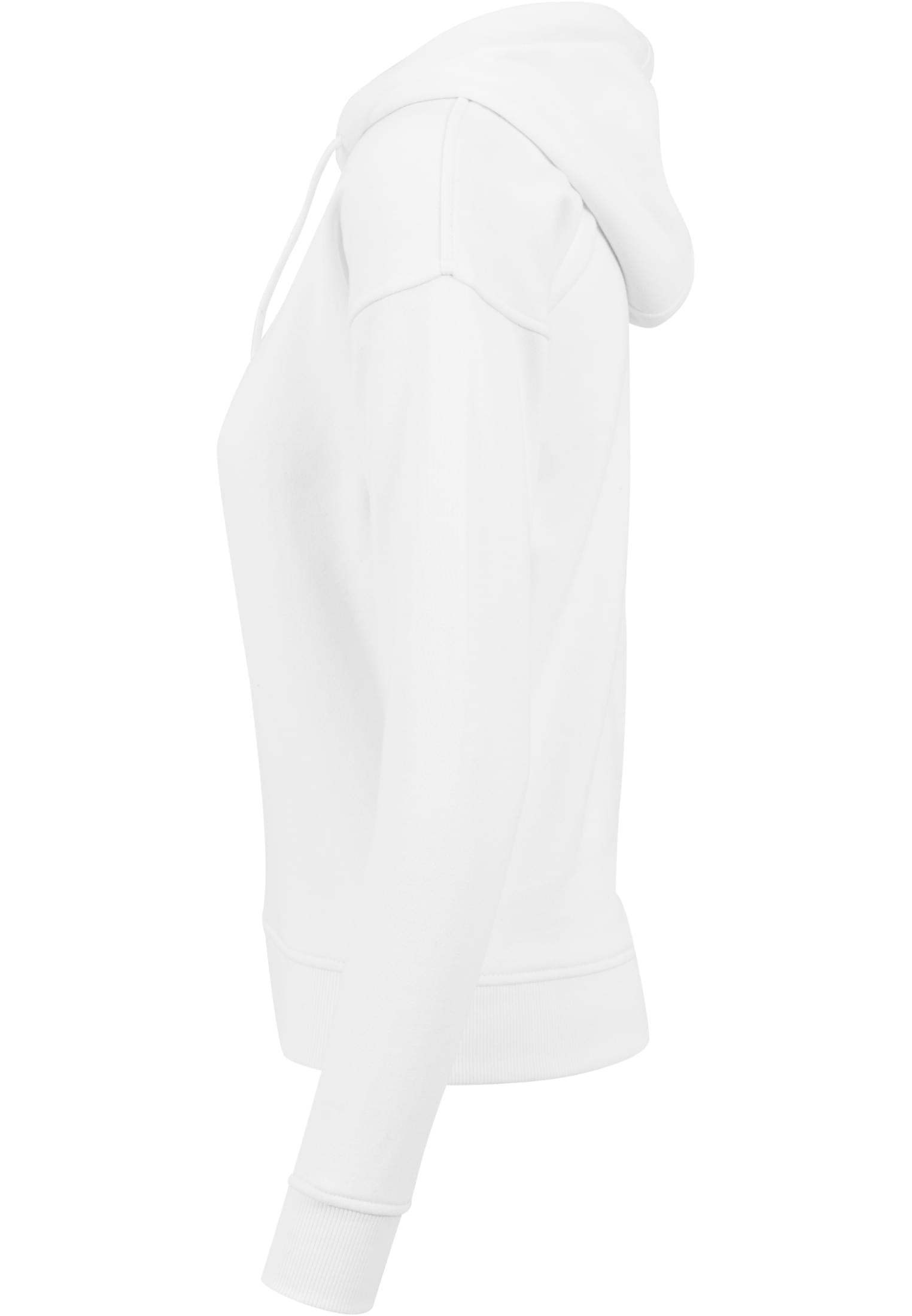 Sidovy av en vit damhuvtröja.