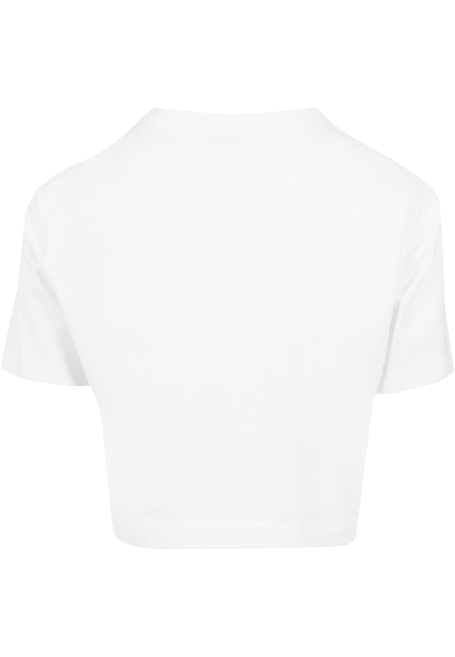 Baksidan av en vit kort oversized t-shirt för damer.