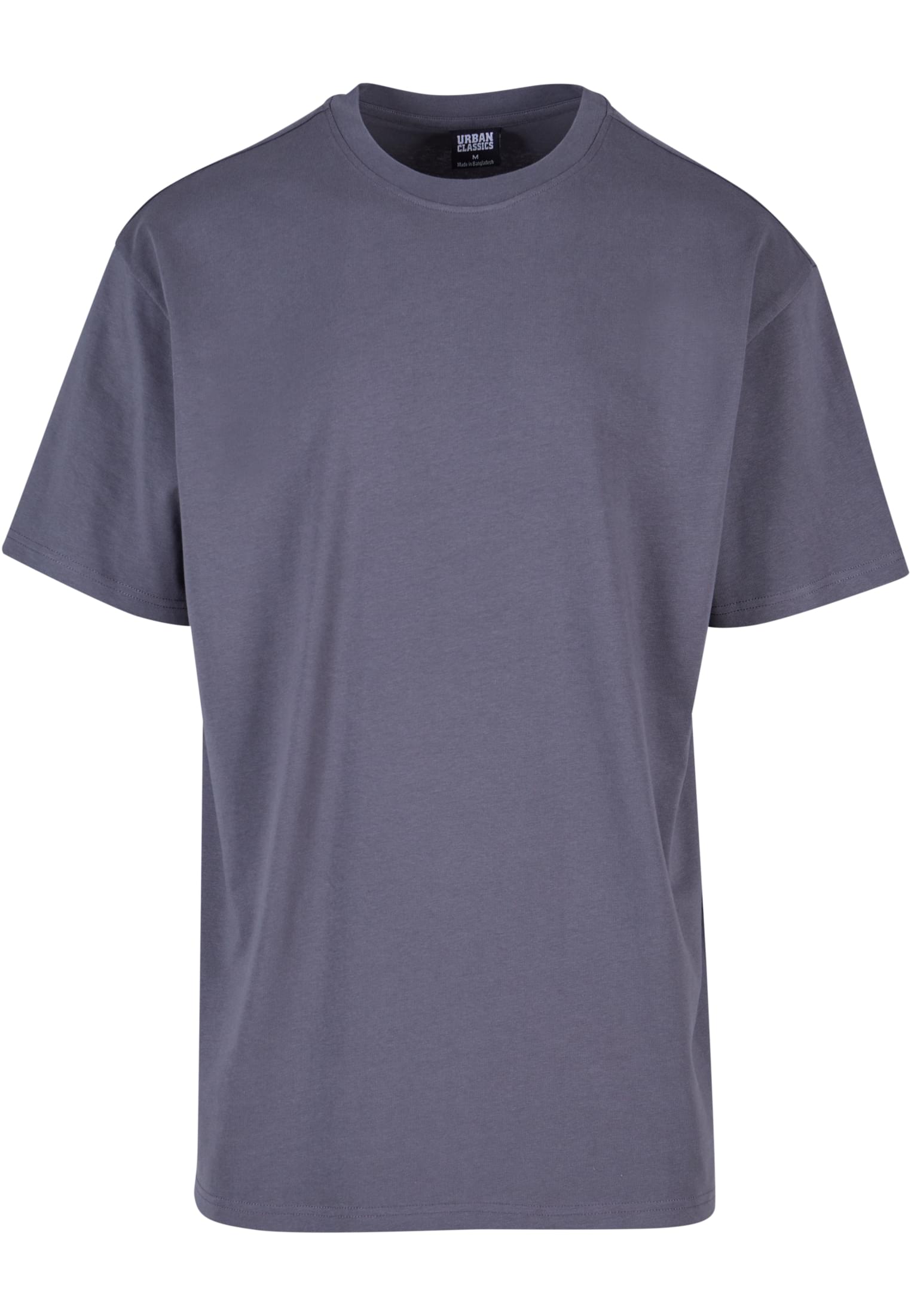 En oversized t-shirt i en dammig gråblå färg med rund hals, fotograferad framifrån mot en vit bakgrund.