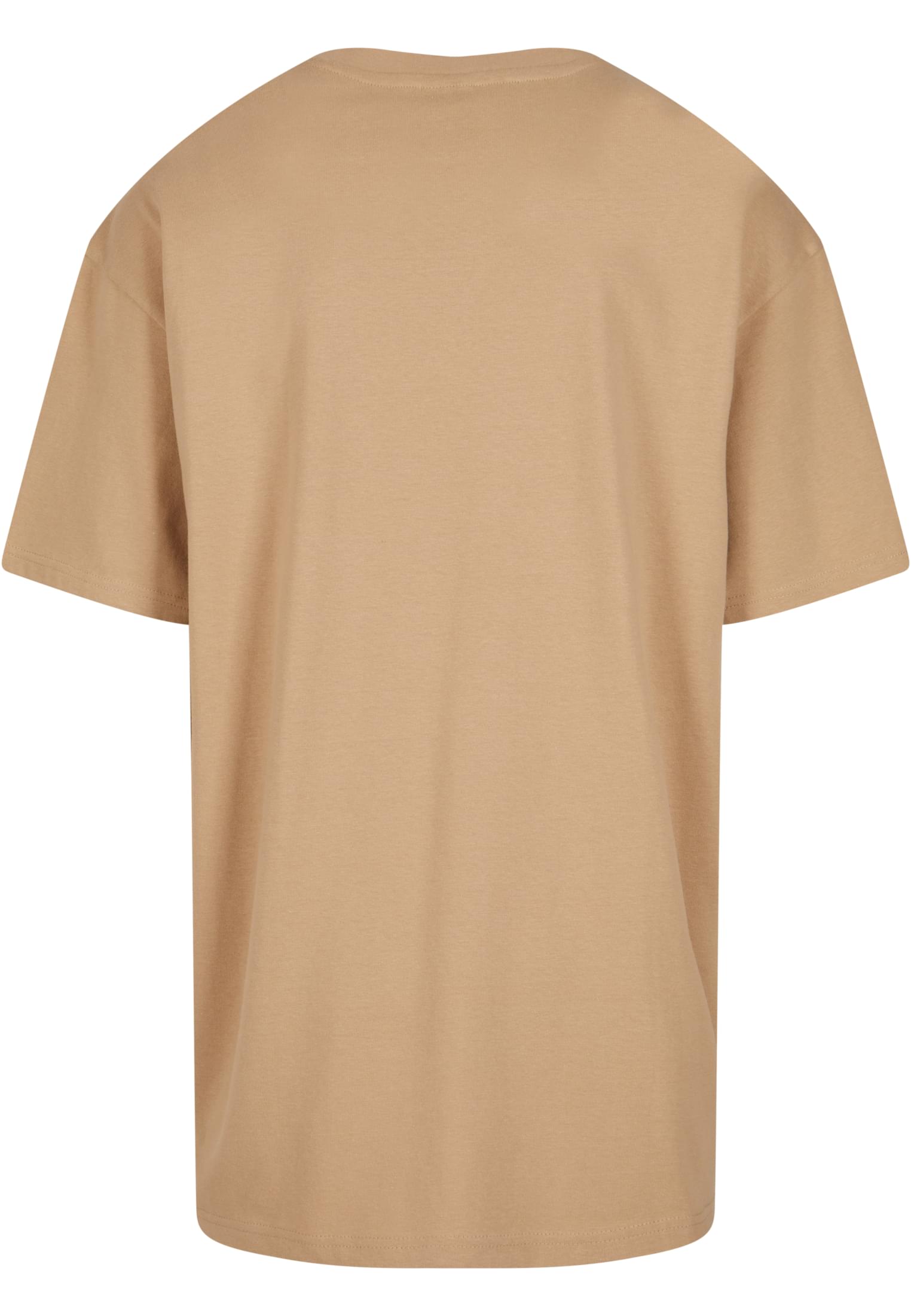Baksidan av en sandfärgad Heavy Oversized t-shirt.