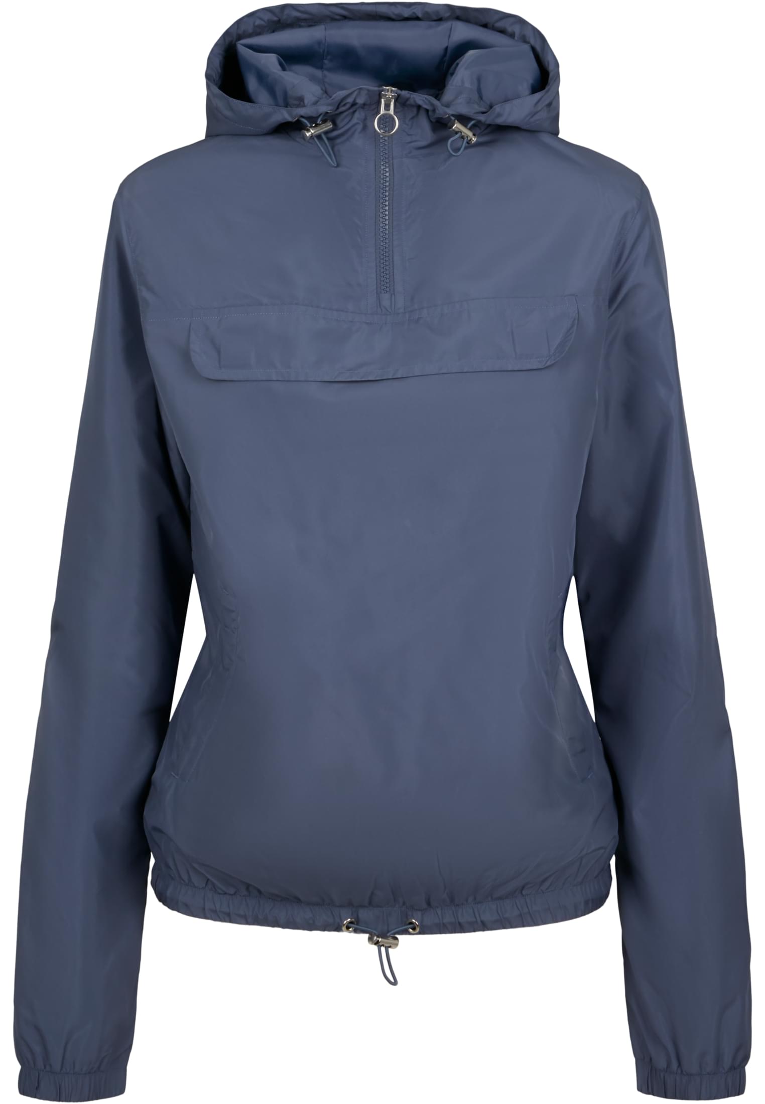 Framsida av damjackan Ladies Basic Pull Over Jacket i färgen vattengrön. Jackan har luva, halv dragkedja och en stor ficka på magen.