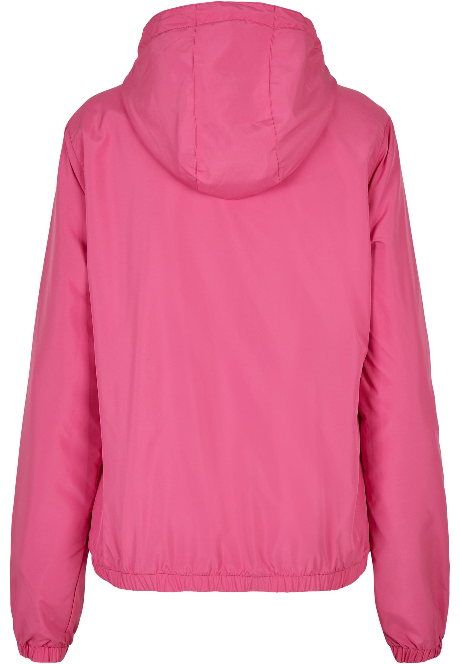 Baksidan av en rosa Ladies Basic Pull Over Jacka för damer, med huva och resår i nederkant.
