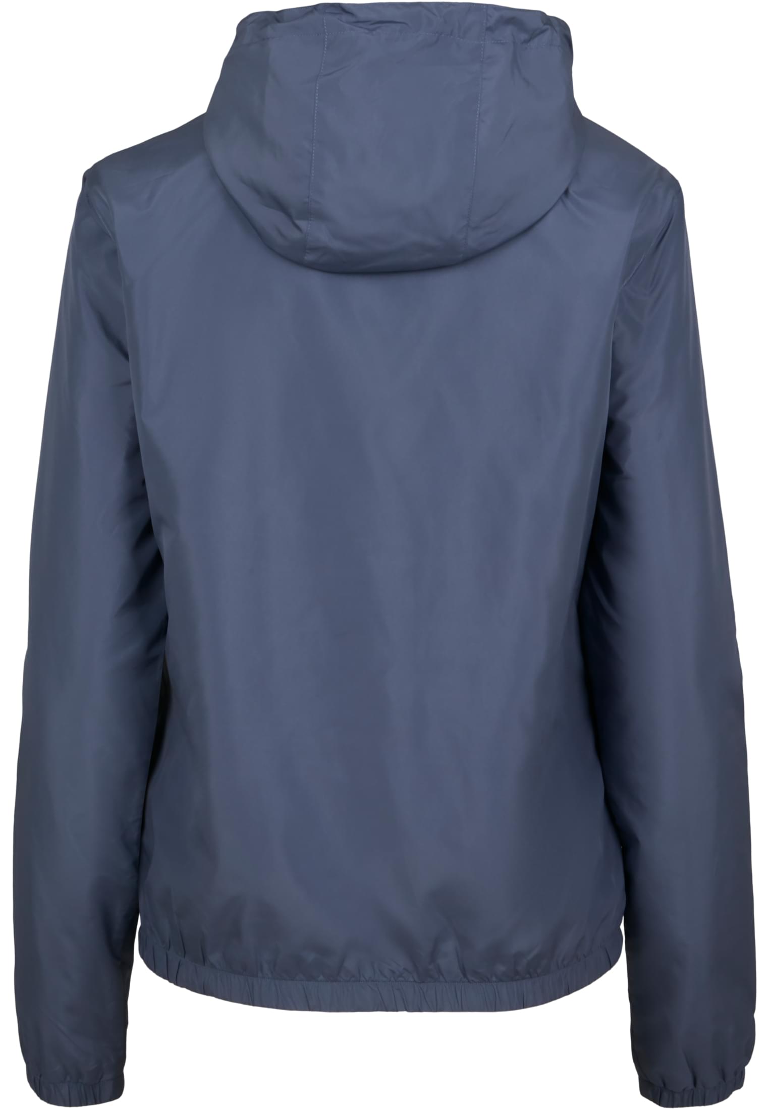 Baksidan av en vattengrön anorak med huva för kvinnor.