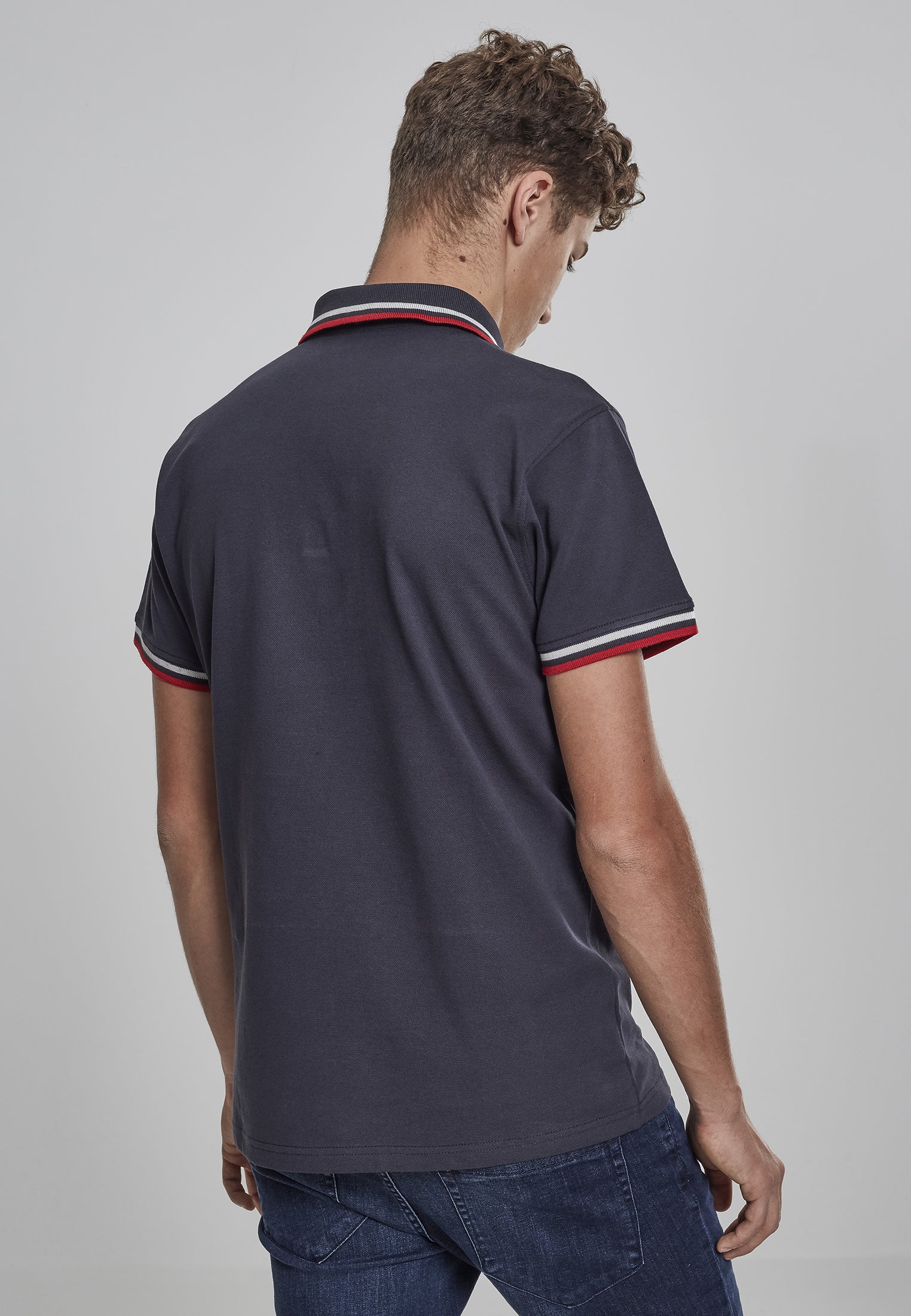 Double Stripe Polo skyrta dökkblár/hvítur/eldrauður XXL