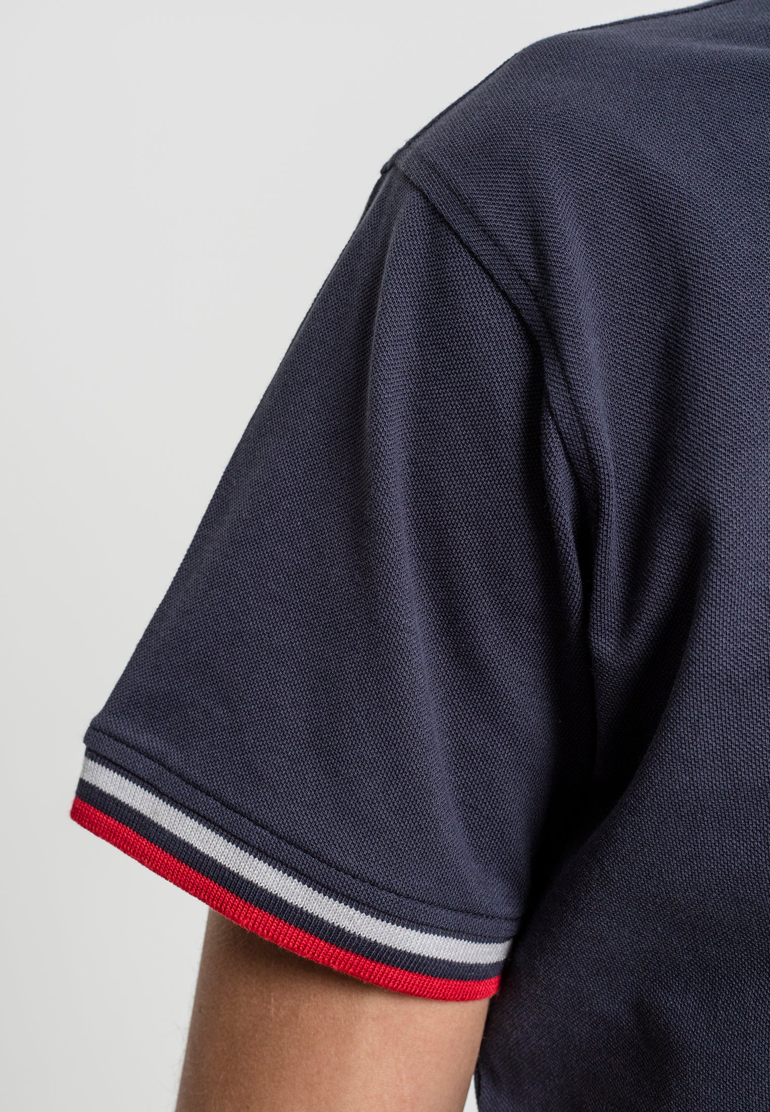 Double Stripe Polo skyrta dökkblár/hvítur/eldrauður XXL