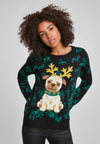 Maglione natalizio da donna Pug nero XS
