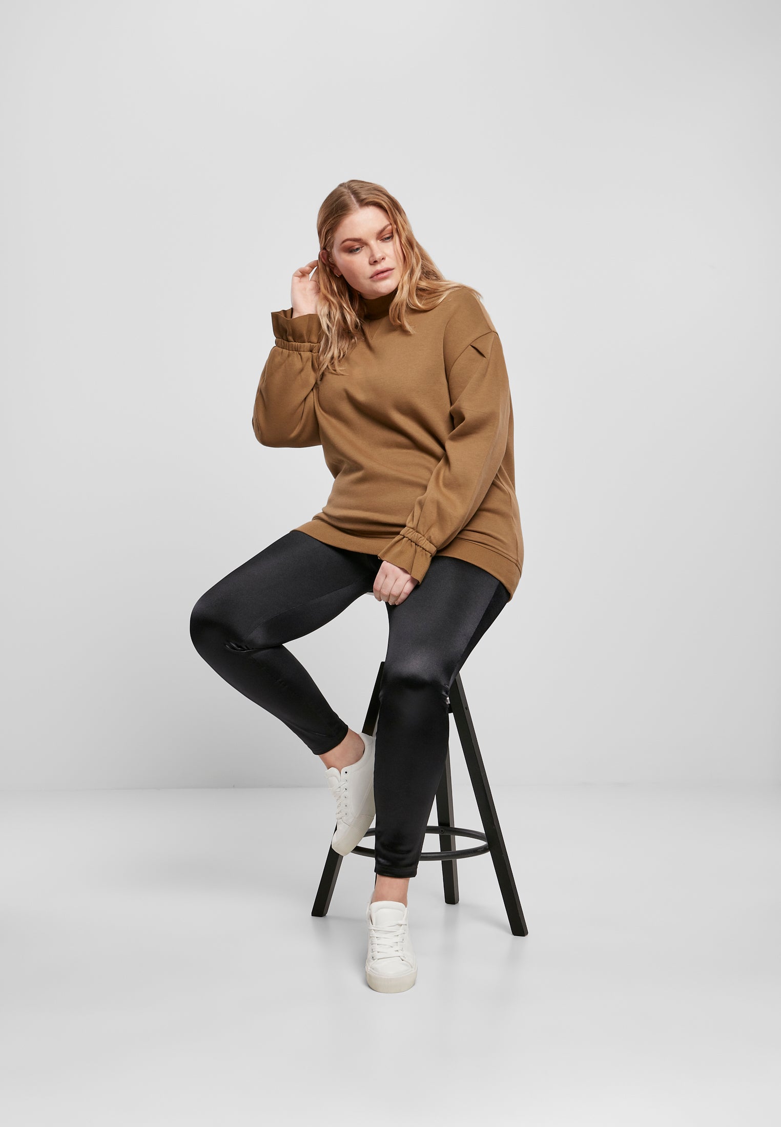 Leggings lucidi a vita alta da donna neri XXL