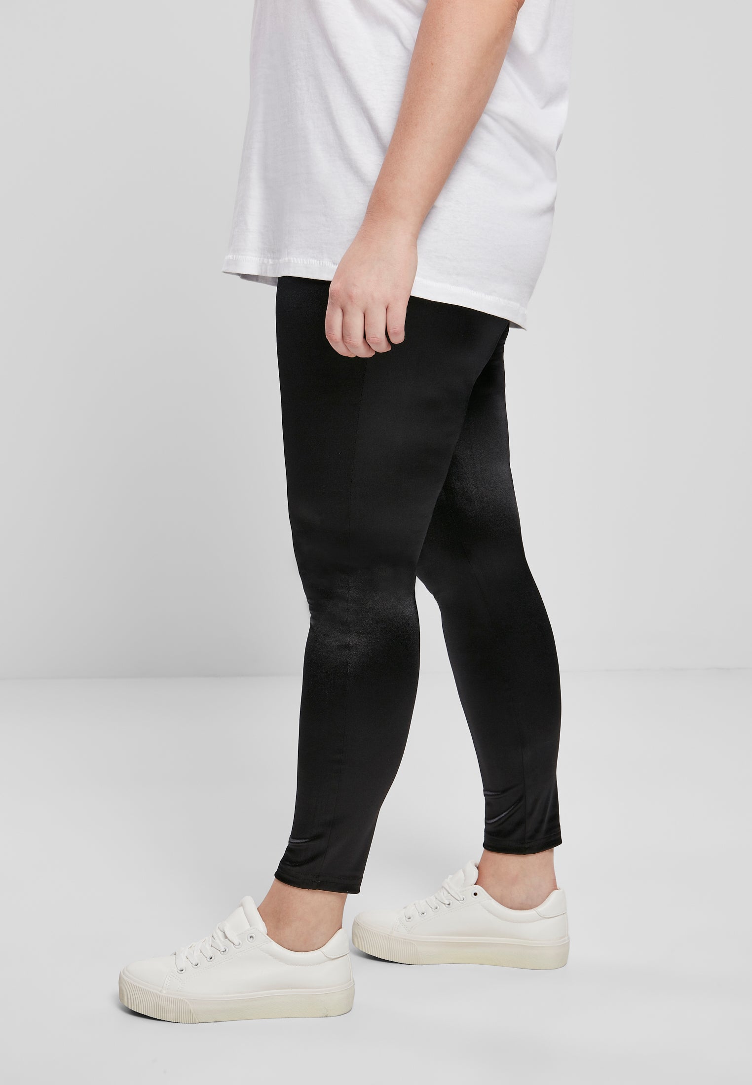 Leggings lucidi a vita alta da donna neri XXL