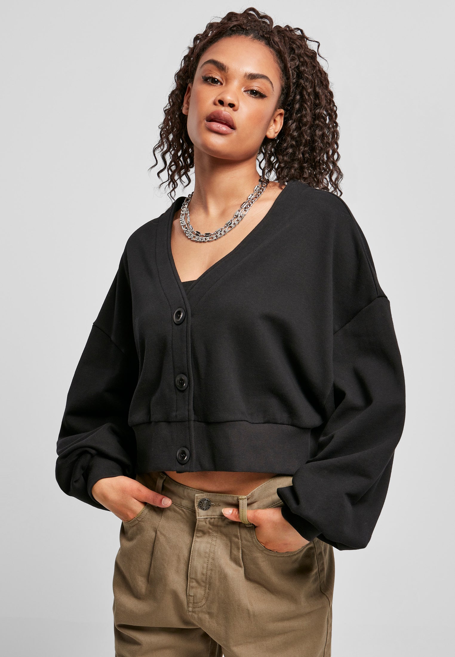 UC Organic Oversized Krótki Kardigan z Frędzlami