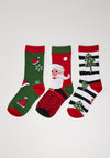 Gestreifte Weihnachtssocken mit Weihnachtsmannmotiv, 3er-Pack, mehrfarbig, 35-38