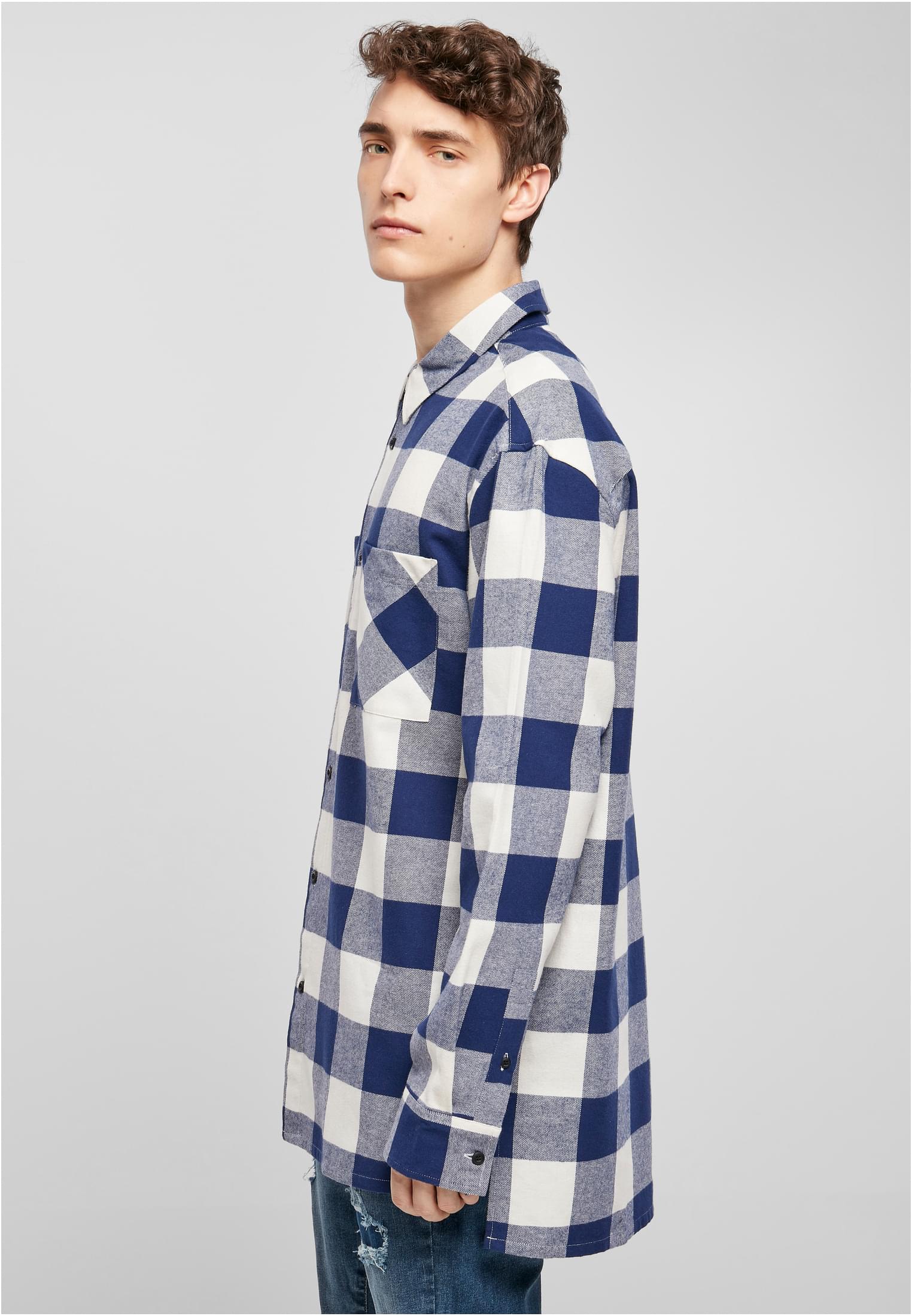 Camicia lunga oversize a quadri blu scuro/crema XXL