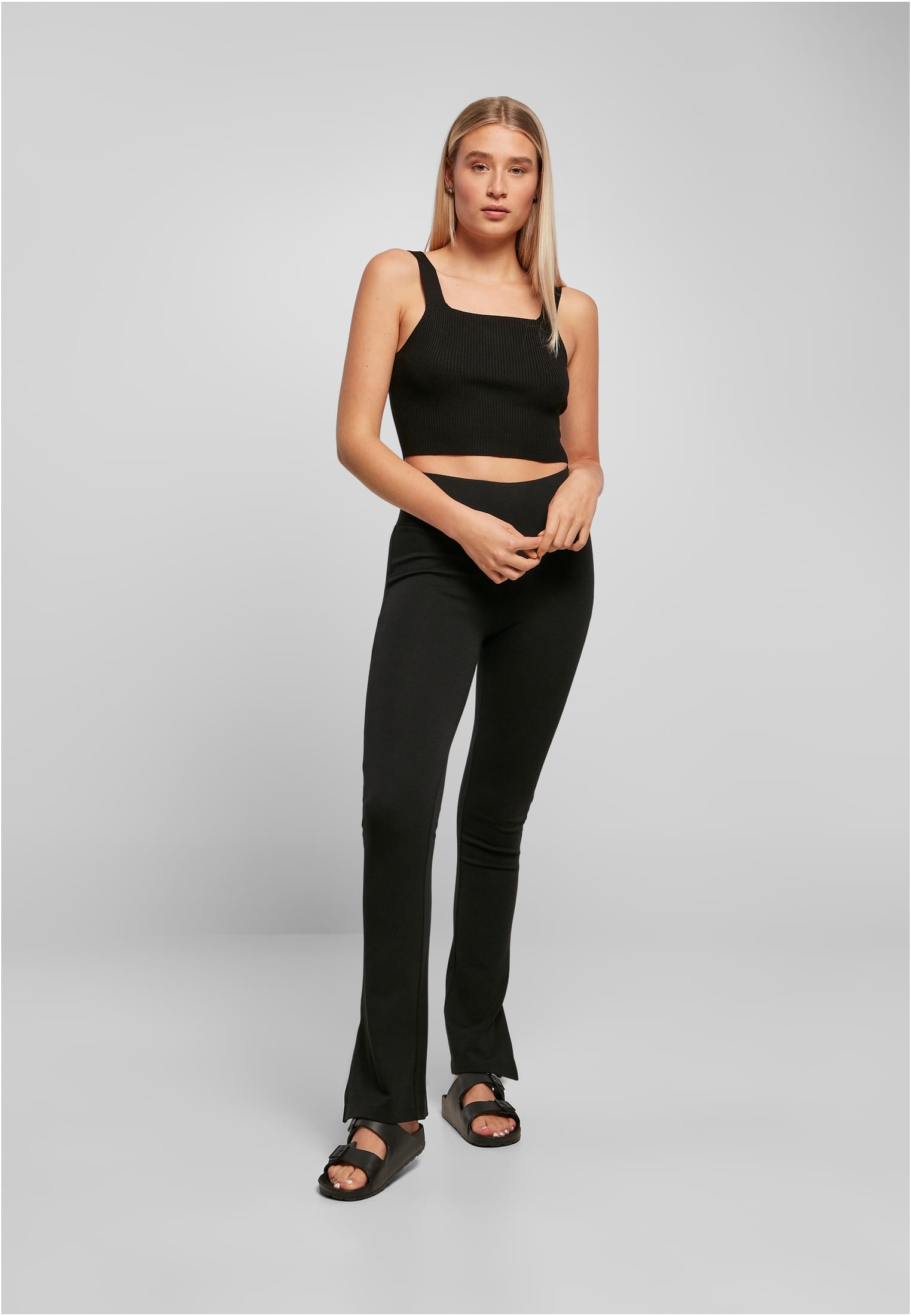 Leggings da donna a vita alta con spacchi laterali neri XXL