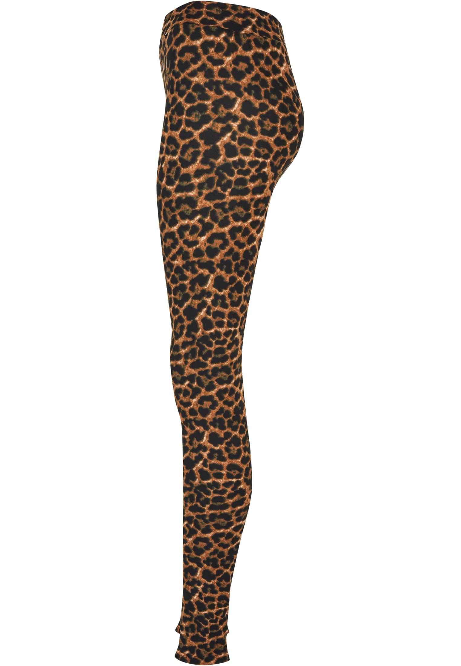 UC Ladies Soft AOP Leggings med leopardmönster, visade i sidoprofil.