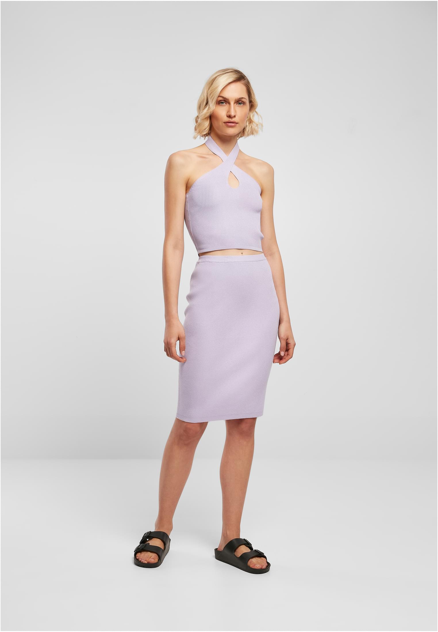 UC Rib Knit Crossed Halter Neck Top