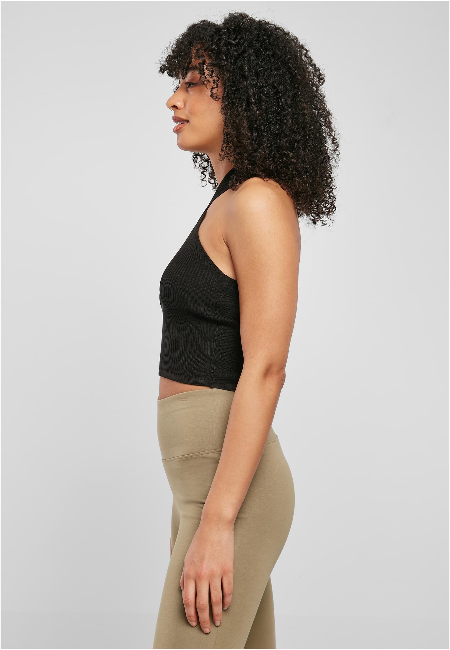 UC Rib Knit Crossed Halter Neck Top