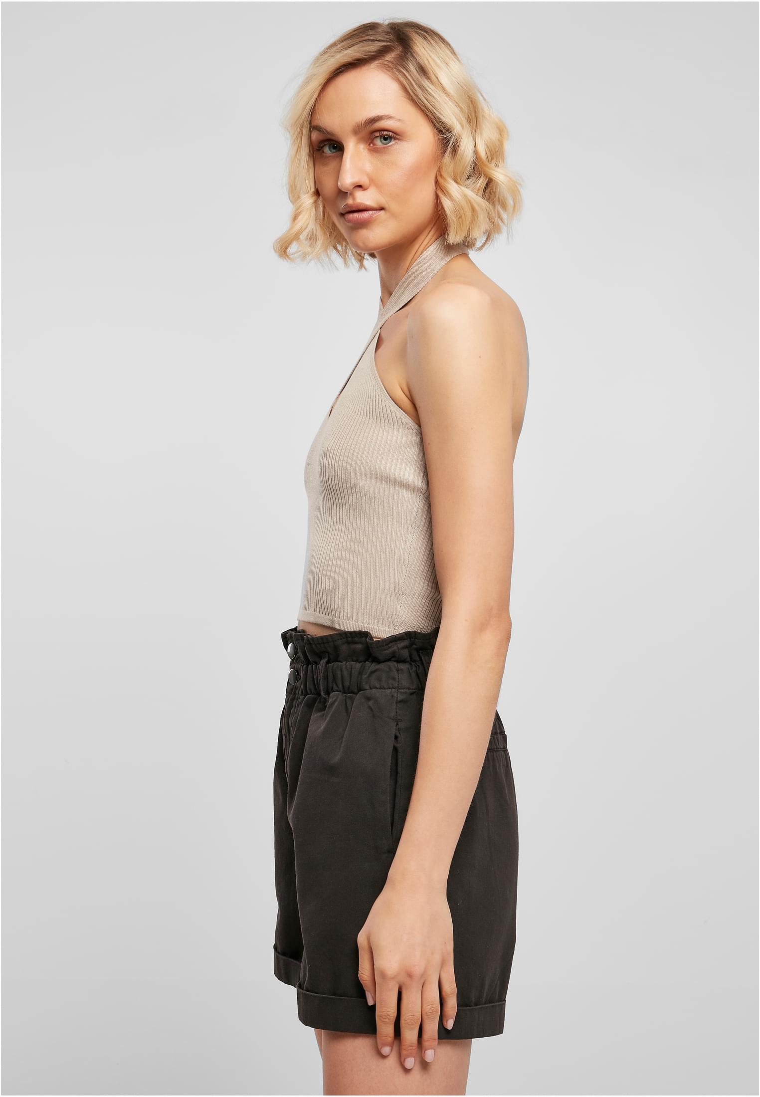 UC Rib Knit Crossed Halter Neck Top