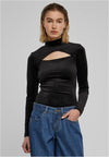 Body da donna in velluto con collo alto e cut-out nero XXL
