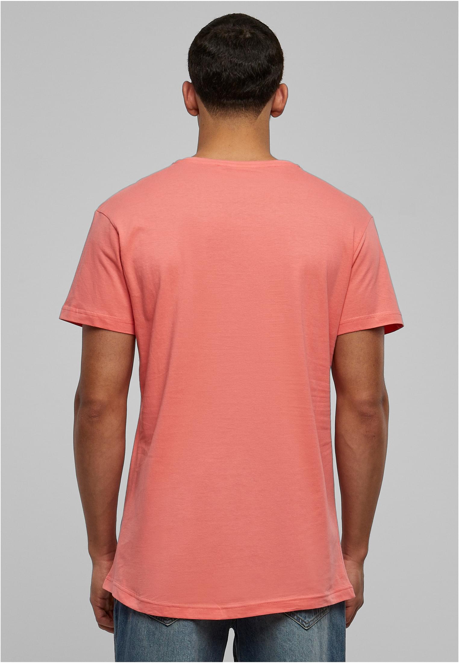 Man sedd bakifrån som bär en terrakottafärgad Shaped Long Tee.
