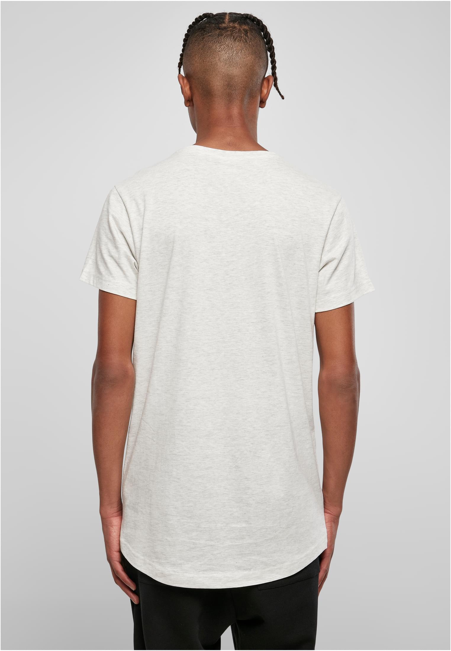 Baksidan av en man som bär en ljusgrå melerad Shaped Long Tee.