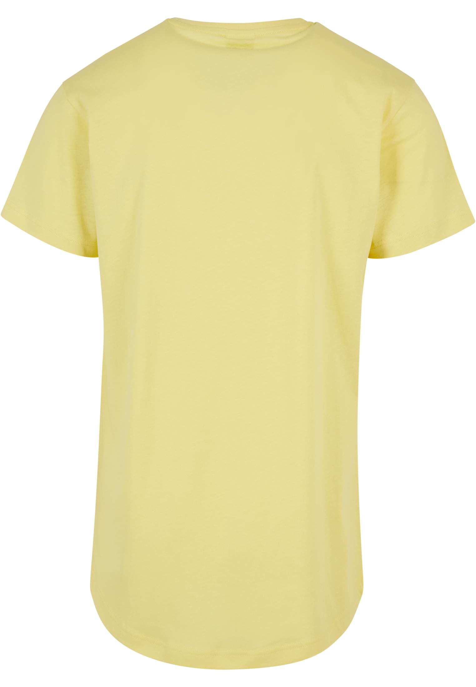Baksidan av en ljusgul t-shirt för herr med rundad fåll.