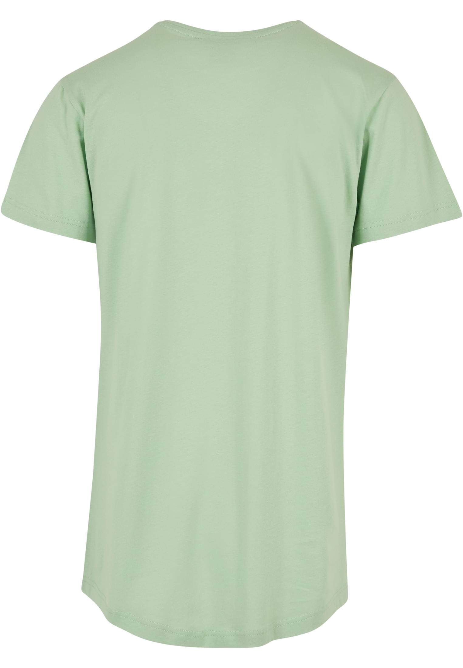 Baksida av den ljusgröna Urban Classics Shaped Long Tee som visar den längre passformen och den rundade fållen.