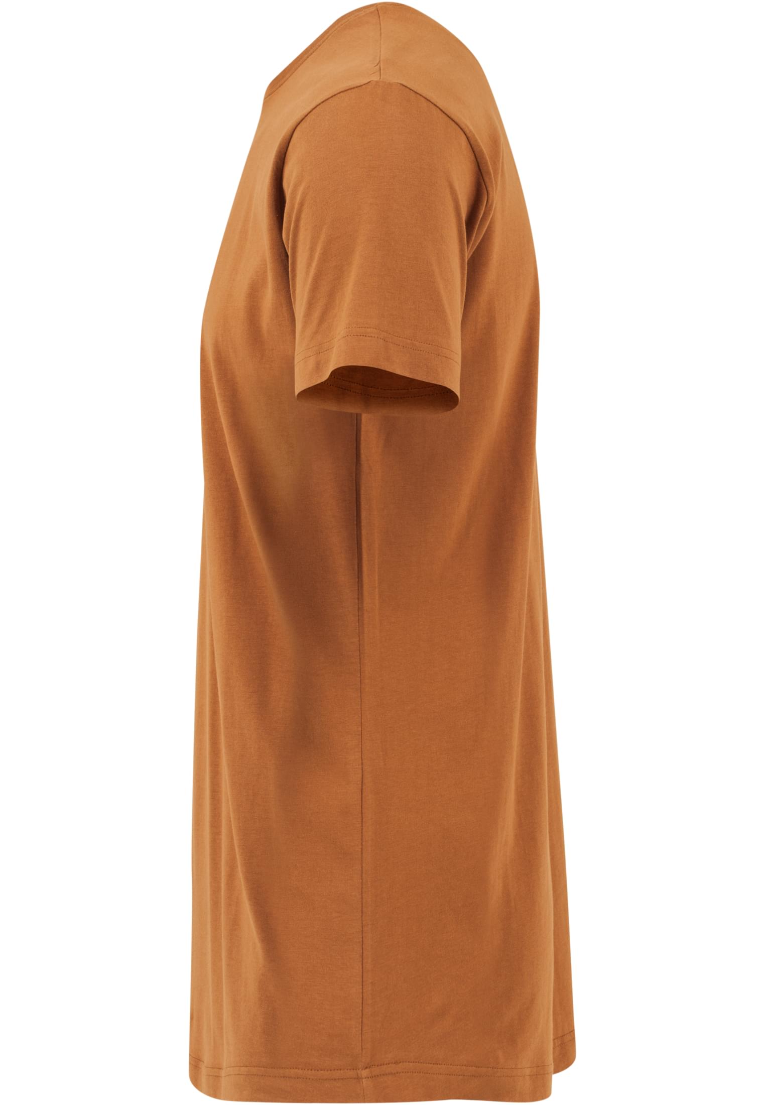 Sidovy av en terrakottafärgad Shaped Long Tee för herr.