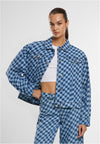 Giacca in denim oversize con stampa laser anni '80 da donna, blu a quadri laser XXL