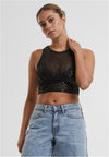 Top curto feminino com lantejoulas, branco e XXL