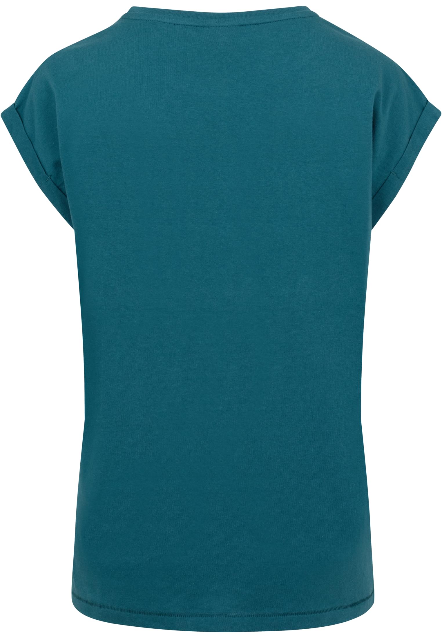 Baksida av den mintgröna t-shirten Ladies Extended Shoulder Tee med uppvikta ärmar.